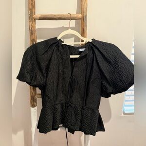 Antonio Melani × Courtney Grow Black Puff Sleeve Peplum Top